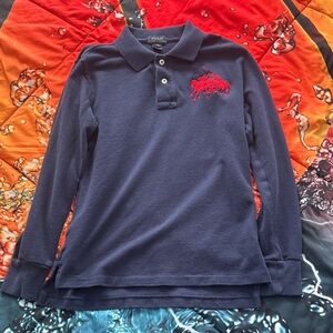 Polo by Ralph Lauren Kids Navy Long Sleeve Polo with Red Logo